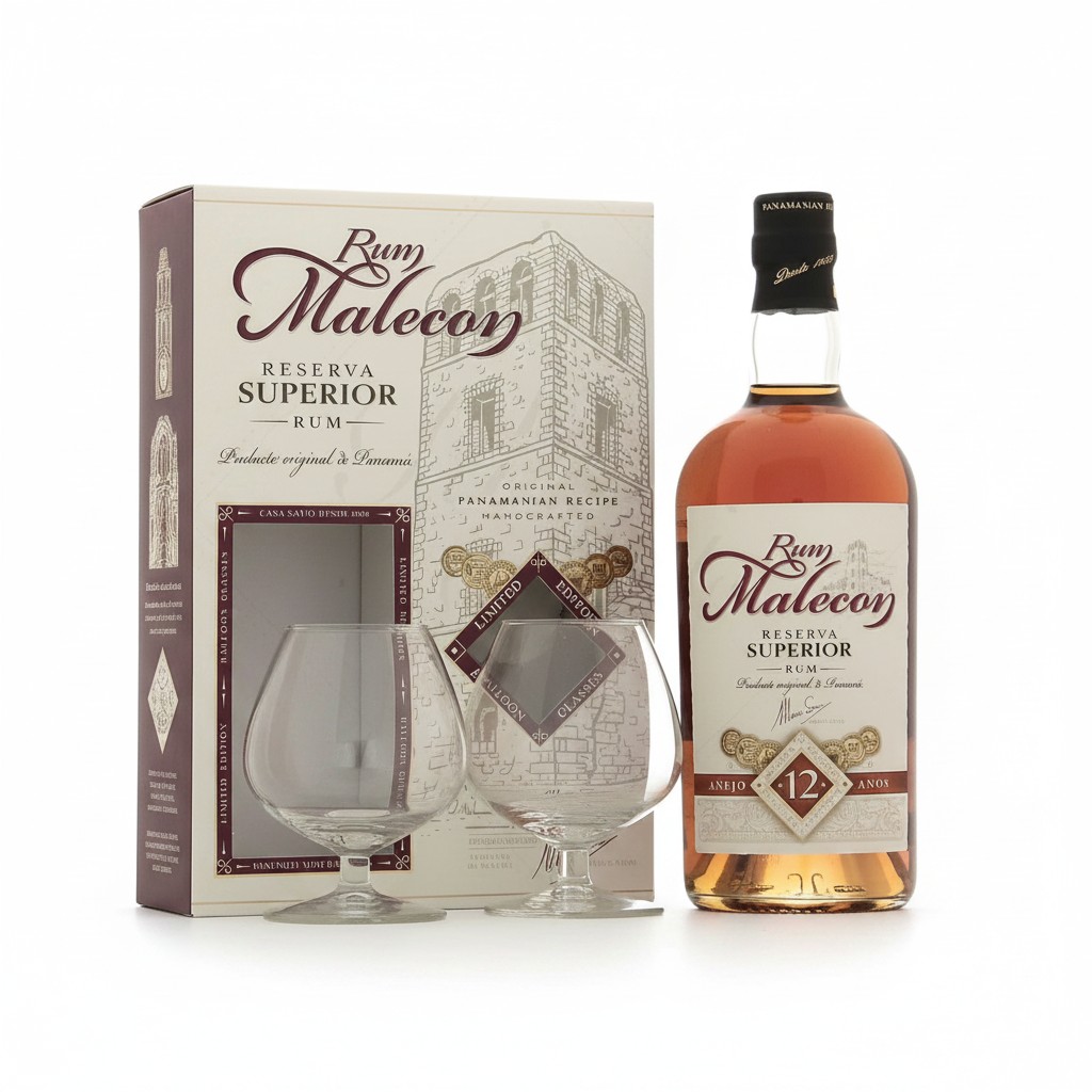 Rom Malecon Reserva Superior Rum 12 Ani cu 2 Pahare, 40% 0.7L