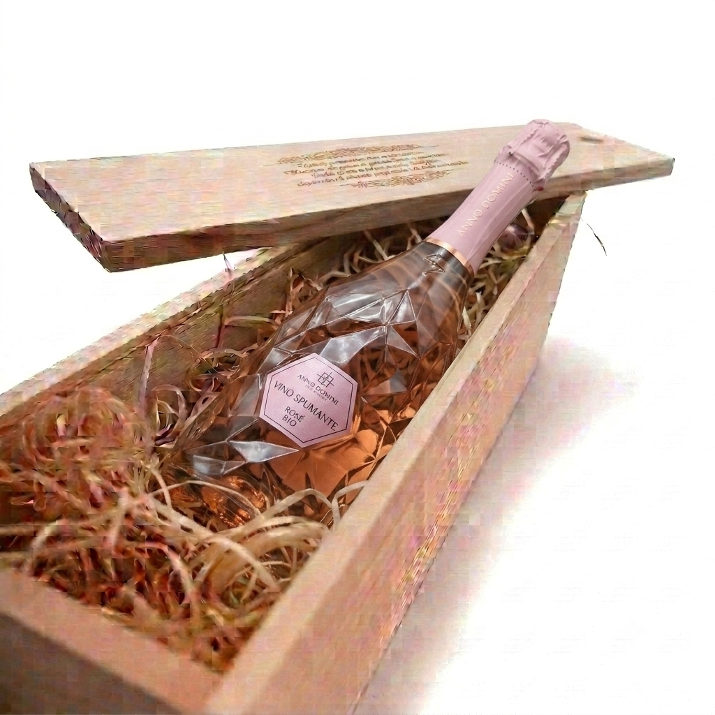 Anno Domini Prosecco Rose DOC Biologico - pachet cadou cutie lemn, vin spumant rose organic